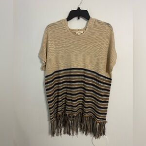 ODDY Hooded boho short loose fit sweater with fringe bottom Size S/M